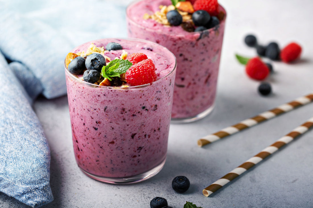 Nutrient-packed berry smoothie with REGEN+ Beef Organ Blend Powder for a health-boosting, natural supplement.